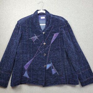 Chenille Jacket Womens Womens Large Blue Art To Wear Button Front Maria Phillips